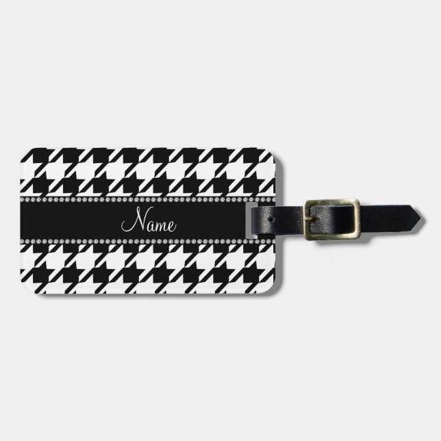 Personalised name white houndstooth luggage tag (Front Horizontal)