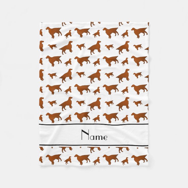 Personalised name white irish setter dogs fleece blanket (Front)