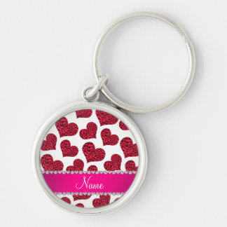 Personalised name white leopard hearts key ring