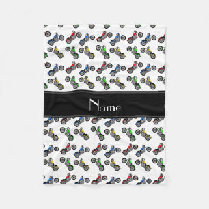 Personalised name white motorcycles fleece blanket