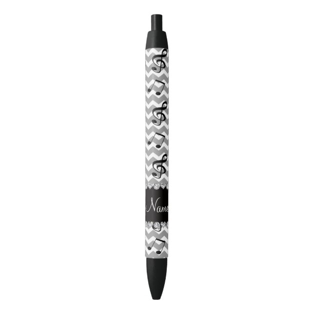 Personalised name white music notes chevrons black ink pen (Front Vertical)