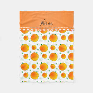 Personalised name white peaches green leaves swirl fleece blanket