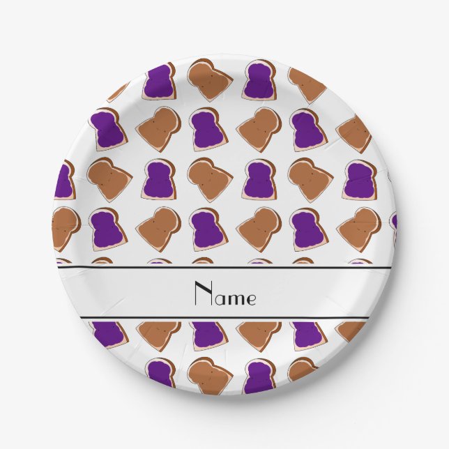 Personalised name white peanut butter jelly paper plate (Front)