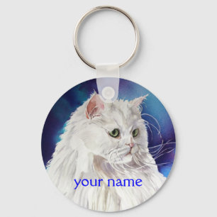 Personalised Name White Persian Cat Keychain