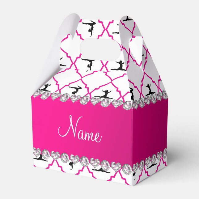 Personalised name white pink moroccan gymnastics favour box (Front Side)