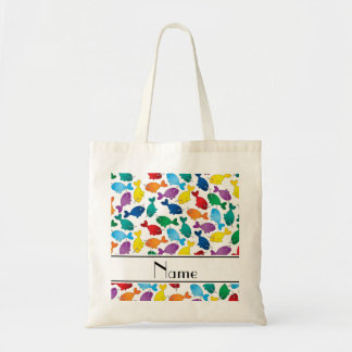 Personalised name white rainbow narwhals tote bag