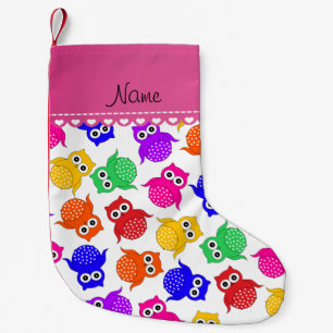 Personalised name white rainbow owls small christmas stocking