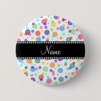 Personalised name white rainbow polka dots 6 cm round badge