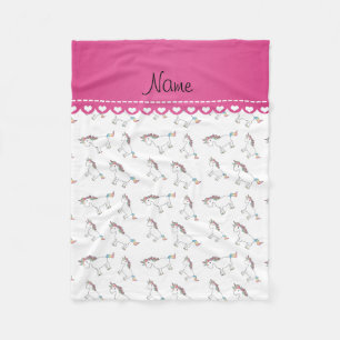 Personalised name white rainbow unicorns fleece blanket