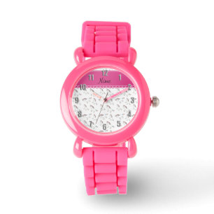 Personalised name white rainbow unicorns watch