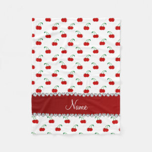 Personalised name white red cherries red stripe fleece blanket
