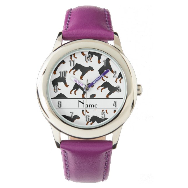Personalised name white rottweiler dog pattern watch (Front)