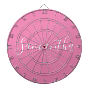 Personalised Name White Script On Pink  Dartboard