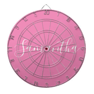 Personalised Name White Script On Pink Dartboard