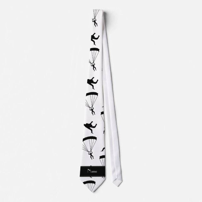 Personalised name white skydiving pattern tie (Front)