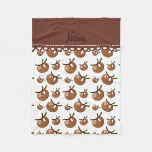 Personalised name white sloth pattern fleece blanket