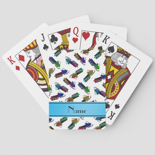 Personalised name white snowmobiles playing cards (Back)