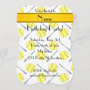 Personalised name white softball pattern invitation