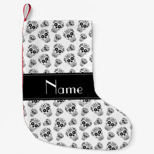 Personalised name white sugar skulls small christmas stocking