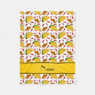 Personalised name white tacos sombreros chilis fleece blanket