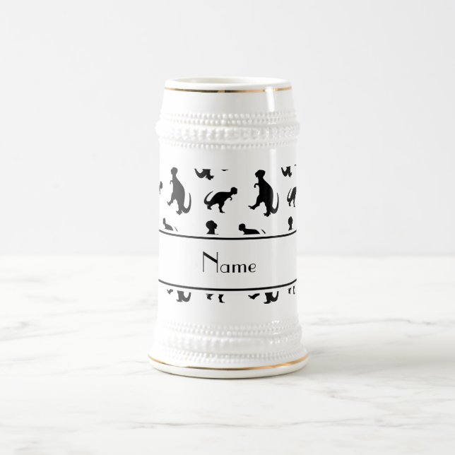 Personalised name white trex dinosaurs beer stein (Center)