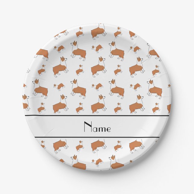 Personalised name white Welsh corgi pembroke dogs Paper Plate (Front)