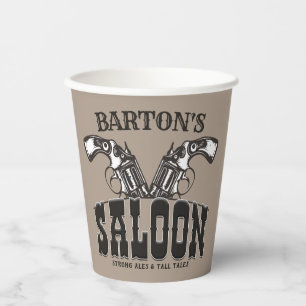 Personalised NAME Wild West Gun Revolver Saloon Paper Cups
