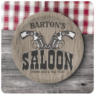 Personalised NAME Wild West Gun Revolver Saloon Paper Plate