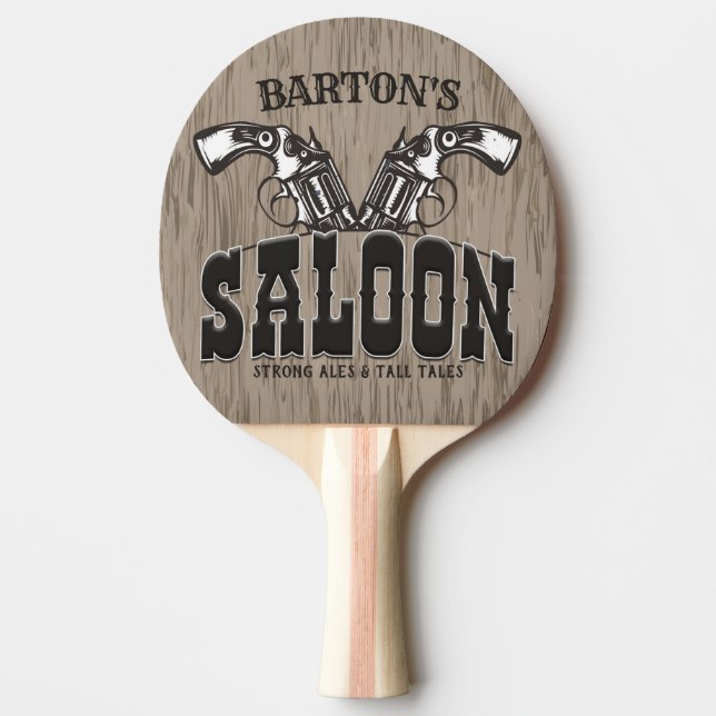Personalised NAME Wild West Gun Revolver Saloon Ping Pong Paddle (Front)