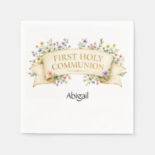 Personalised Name Wildflower First Holy Communion Napkin