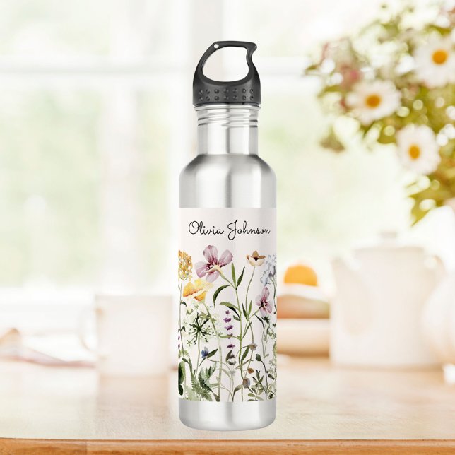 Personalised Name Wildflower Garden 710 Ml Water Bottle (In situ)