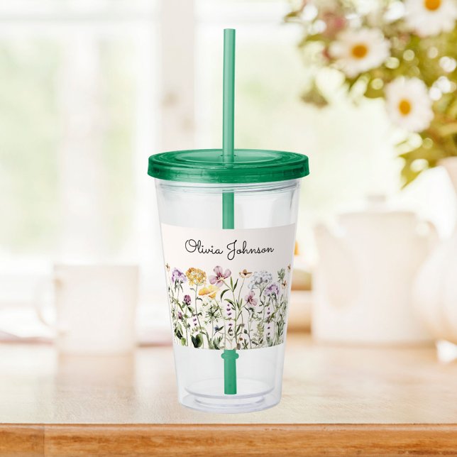 Personalised Name Wildflower Garden Acrylic Tumbler (In situ)