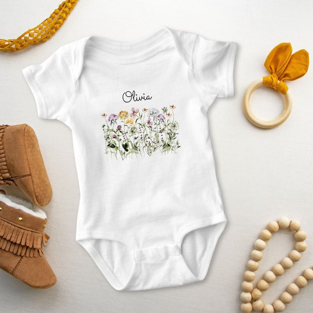 Personalised Name Wildflower Garden Baby Bodysuit (In situ)