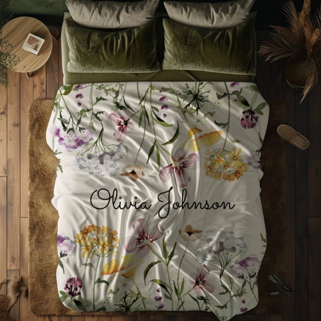 Personalised Name Wildflower Garden Fleece Blanket (In situ)