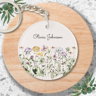 Personalised Name Wildflower Garden Key Ring