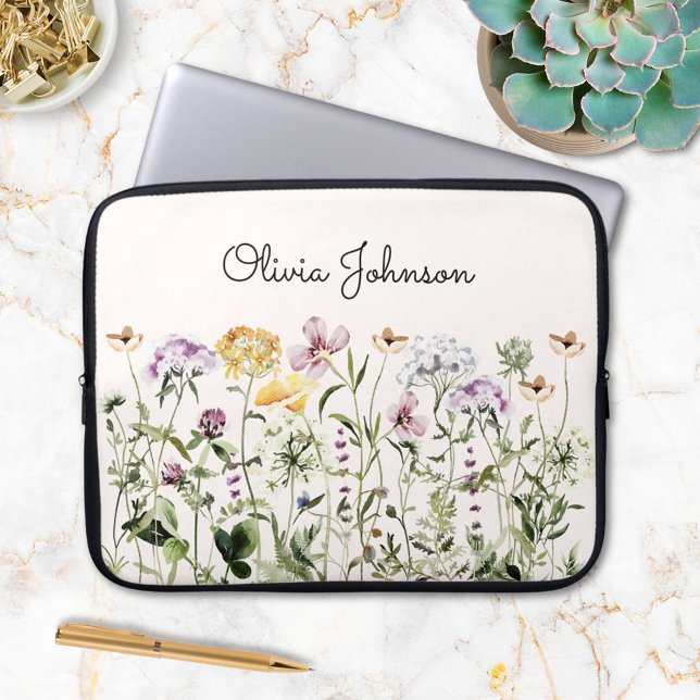 Personalised Name Wildflower Garden Laptop Sleeve (In situ)