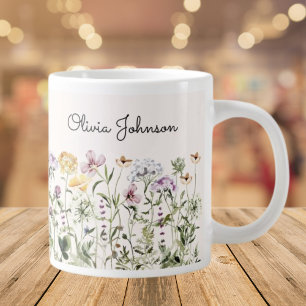 Personalised Name Wildflower Garden Large Coffee Mug