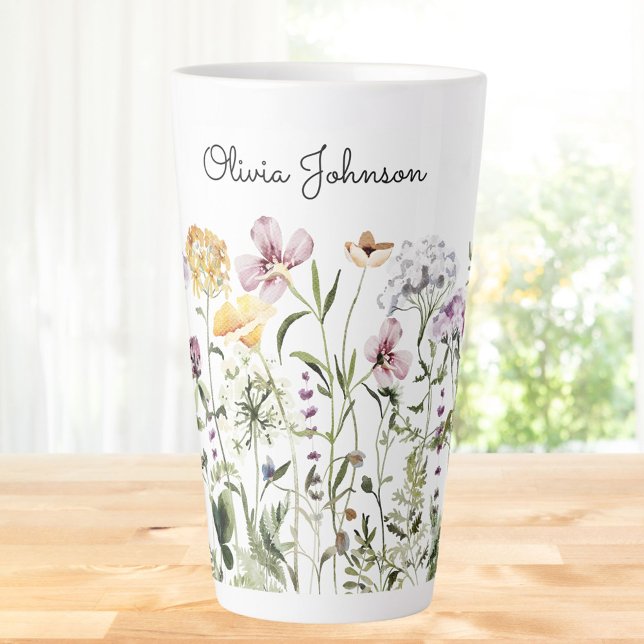 Personalised Name Wildflower Garden Latte Mug (In situ)