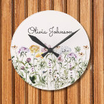 Personalised Name Wildflower Garden Round Clock<br><div class="desc">Bring a touch of natural beauty into your space with our Wildflower Garden Clock. Discover a delightful collection of colourful blooms that will bring the charm of nature indoors. Perfect for your kids room, this adds a touch of natural elegance to any setting. Great as gift for nature and flower...</div>