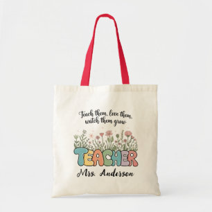 Personalised Name Wildflowers Teacher Appreciation Tote Bag