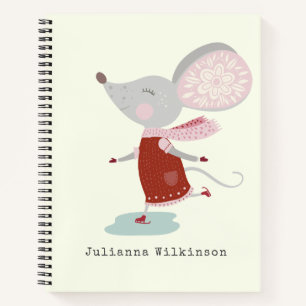 Personalised Name Winter Ice Skater Mouse Holiday Notebook
