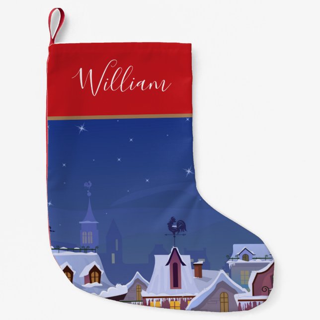 Personalised Name Winter Rooftops Holiday Small Christmas Stocking (Front)