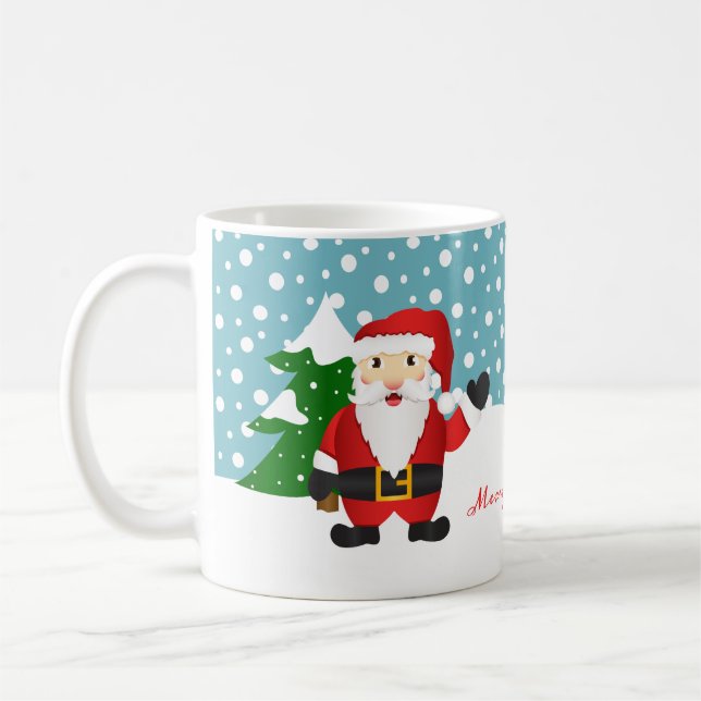 Personalised Name Winter Santa Claus Christmas Coffee Mug (Left)