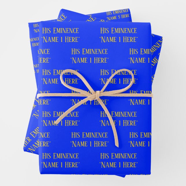 Personalised Name Wish Elegant Royal Blue Yellow Wrapping Paper Sheet (In situ)