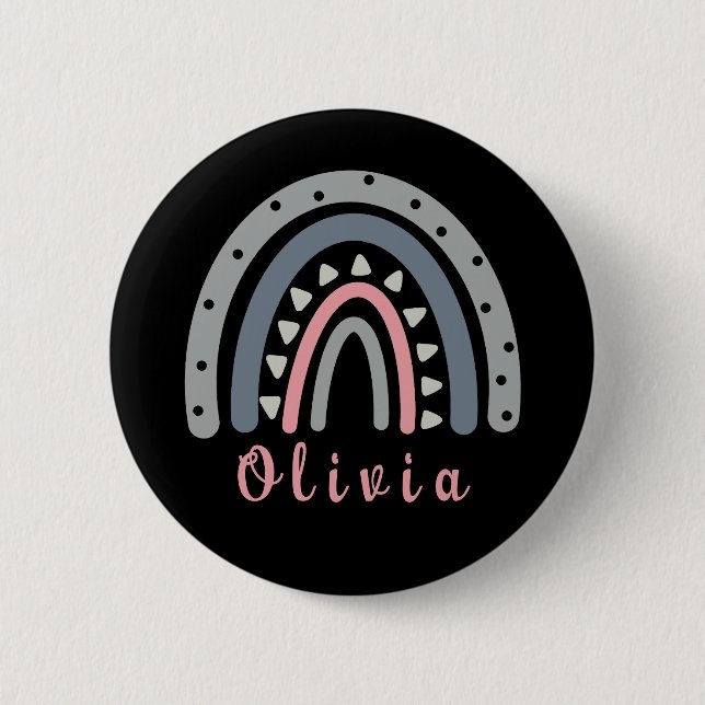 Personalised Name with Cool Boho Rainbow  6 Cm Round Badge (Front)