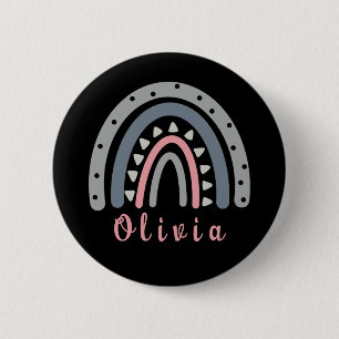 Personalised Name with Cool Boho Rainbow 6 Cm Round Badge
