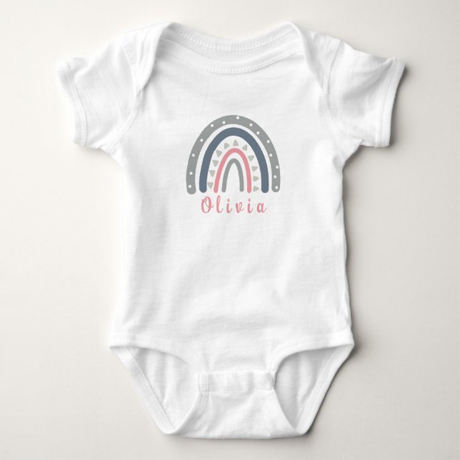 Personalised Name with Cool Boho Rainbow  Baby Bodysuit (Front)