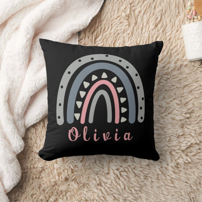 Personalised Name with Cool Boho Rainbow Cushion (Blanket)