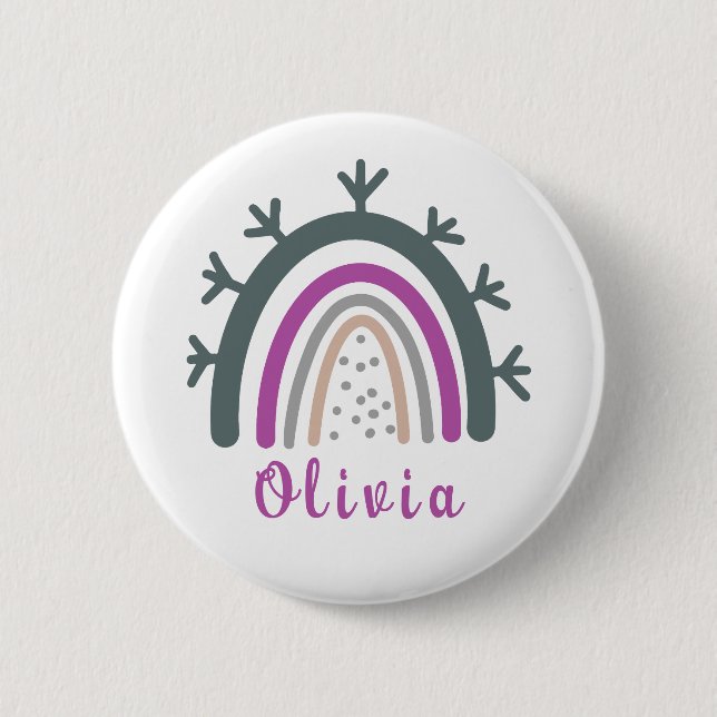 Personalised Name with Cute Boho Rainbow  6 Cm Round Badge (Front)