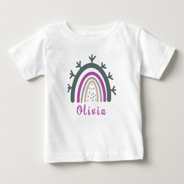 Personalised Name with Cute Boho Rainbow  Baby T-Shirt (Front)